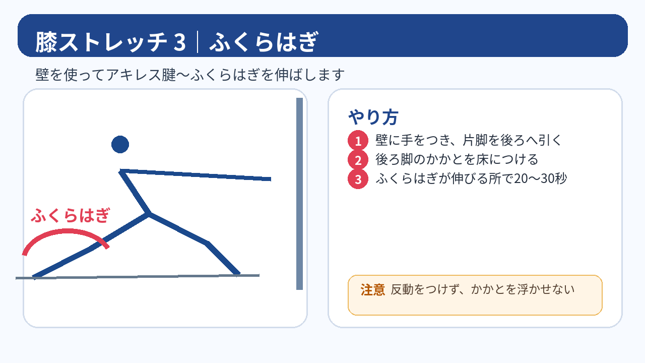 壁を使って行うふくらはぎストレッチの方法